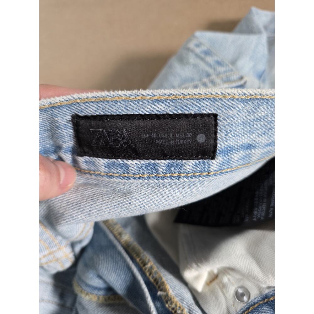 ZARA Size 8 Distressed Straight Leg Jeans NWT Light Wash Blue Cotton Black Label - Picture 8 of 15
